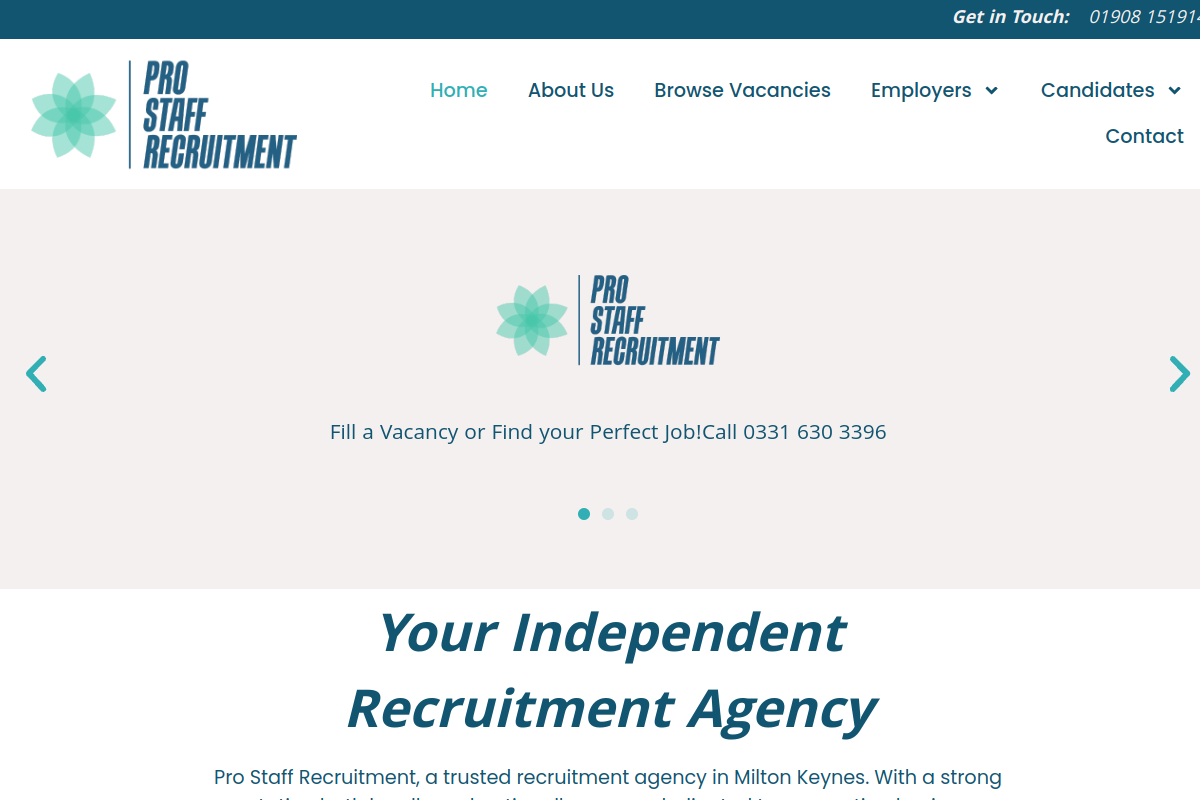 Screenshot of the Pro Staff Recruitment website