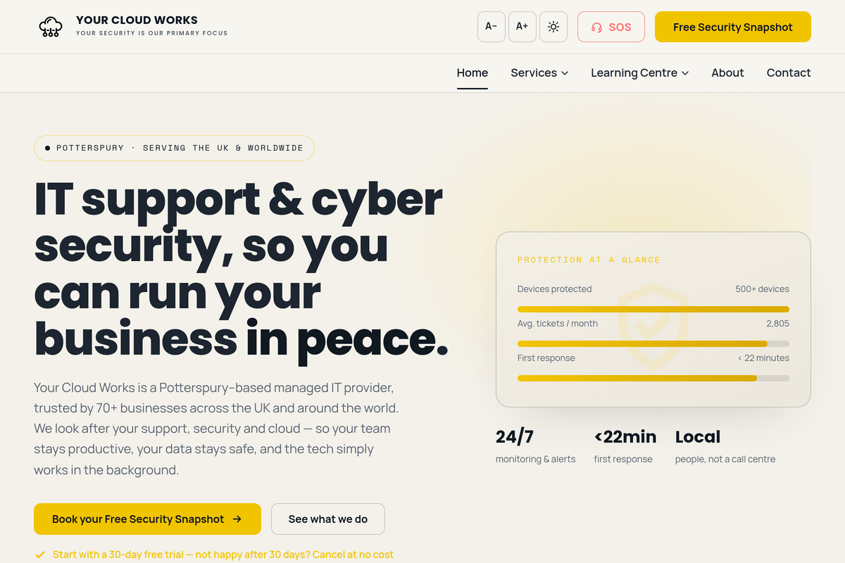 Screenshot of the Your Cloud Works website